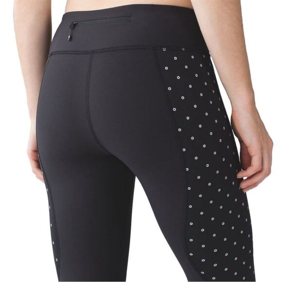 Lululemon Tight Stuff Sequin Dot Crop Black Leggings Women Size 4 - Picture 3 of 13